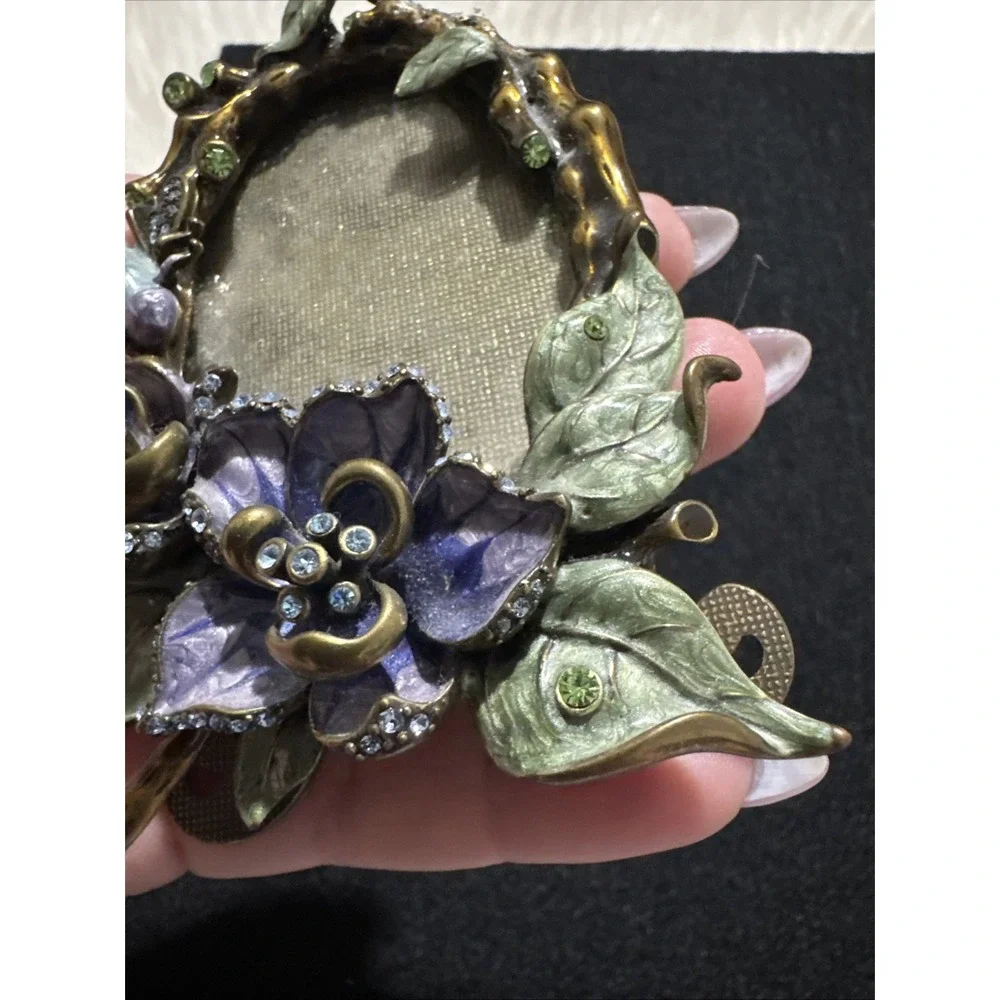 Argento SC Swarovksi Crystal Enamel Hummingbird Bee Flower Oval Picture Frame